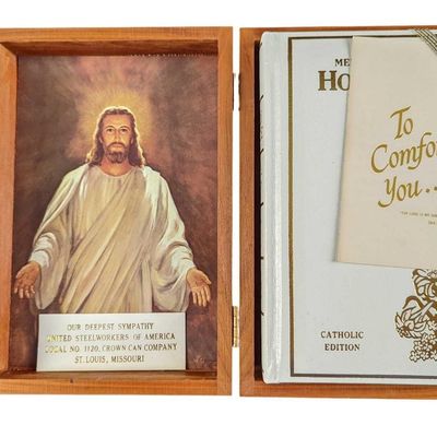 Sale Photo Thumbnail #365: Vintage Memorial Edition Holy Bible In Cedar Box