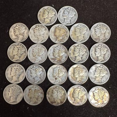 Mercury Dime Mixed Date Ten Cent Coin Collection Lot of 22 Silver Coins O25