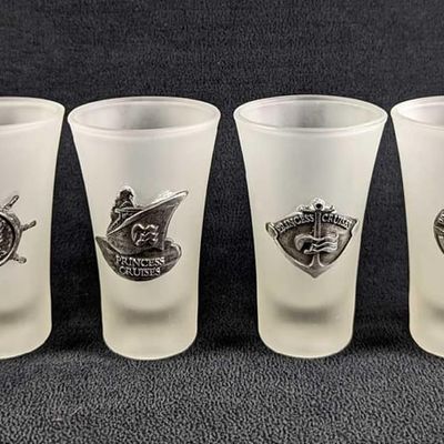 Sale Photo Thumbnail #194: 6 Princess Cruise Frosted Glass Double Shot Glasses