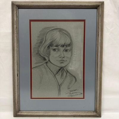 Sale Photo Thumbnail #158: Signed and Dated 1970 Paris Portrait of a Young Woman Drawing Sketch