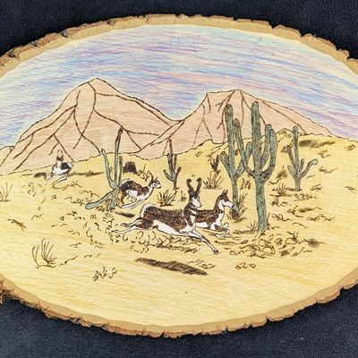 Vintage Wood Slab Art Deer Running