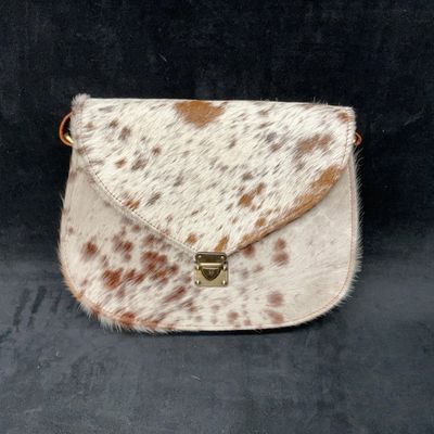 Sale Photo Thumbnail #129: Cream & Brown Cowhide Leather Handbag