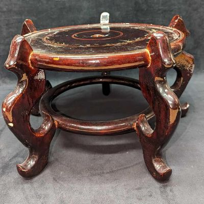 Chinese Wood Base For Vase Or Pot With Lacquered Finish A
