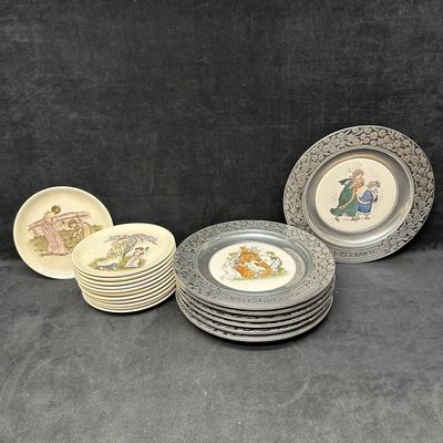 Sale Photo Thumbnail #176: Collection of Kate Greenaway Decorative Plates Pewter and Porcelain Mix