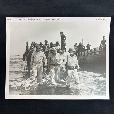 Sale Photo Thumbnail #357: WWII General Douglas MacArthur I Shall Return Black and White Photograph Pearl Resin Paper Print