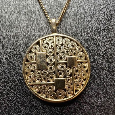 Sale Photo Thumbnail #349: Sarah Coventry Geometric Pendant Gold Tone Art Deco Style Necklace
