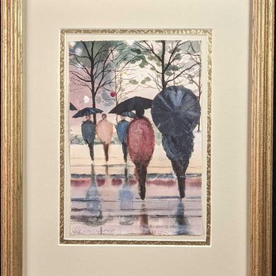 Framed LE Russ Erickson Walk In The City At Night Print A