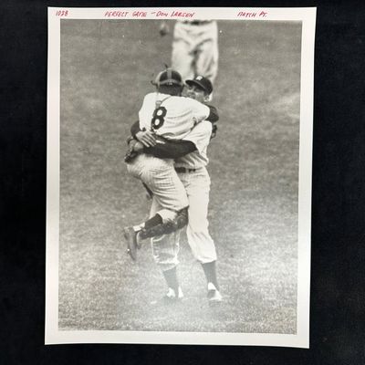 Don Larsen Perfect Game Celebration Yogi Berra Analog Black and White Photo Print