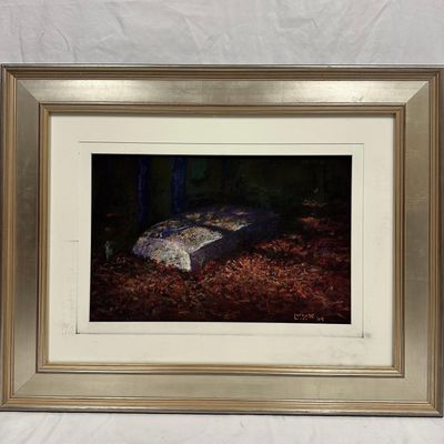 Sale Photo Thumbnail #390: Will Lurcott Painting Tombstone in a Forest Landscape Signed and Framed