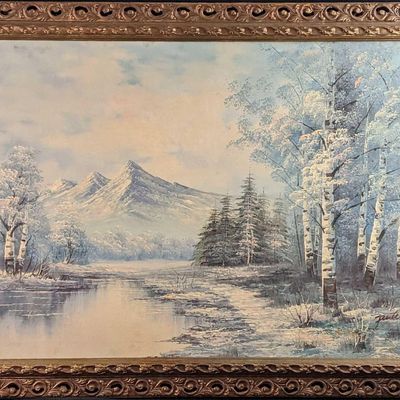 Sale Photo Thumbnail #317: Vintage Winter Mountains Scene Original Oil On Canvas