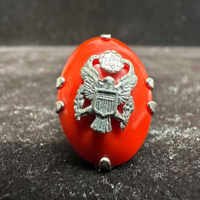 Sale Photo Thumbnail #110: Sterling Silver Eagle Motif Red Plastic Setting Ring