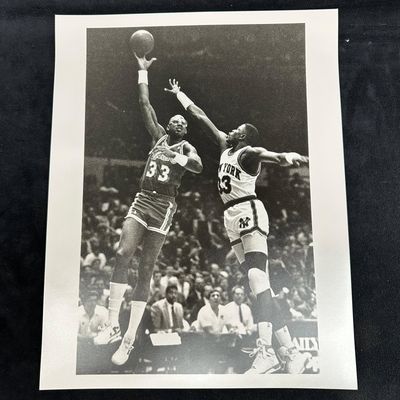 Analog Black and White Basketball Photo Print Kareem Abdul-Jabbar vs. Patrick Ewing Skyhook Shot