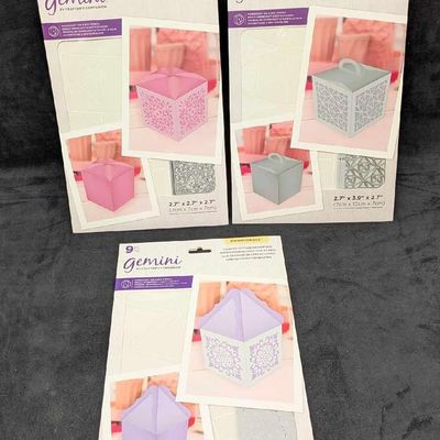 Sale Photo Thumbnail #331: 3 Gemini Handled Favour Box Die & Box Stencil Dimensionals by Crafters Companion