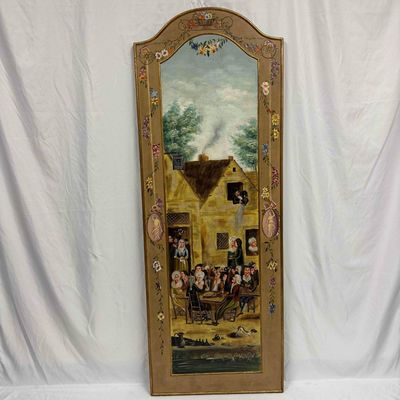 Sale Photo Thumbnail #424: Hand Painted Art Large Wood Panel European 19th Century Scene Decorative Artwork Painting