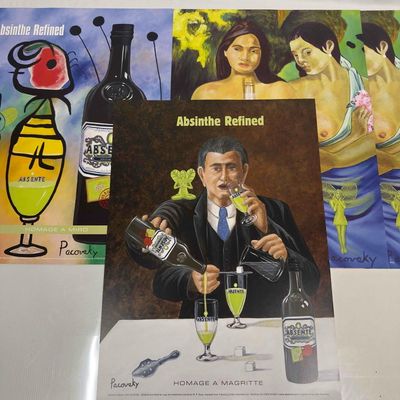 Absinthe Refined Ad Poster Homage by John Pacovsky Liquor Advertisement Set Lot of 4