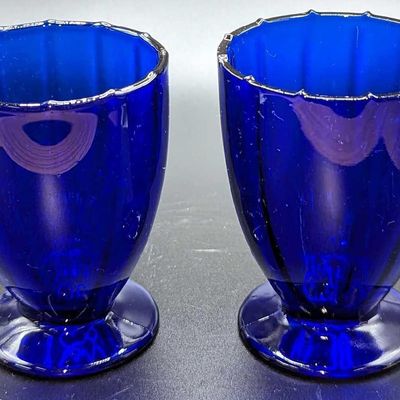 Sale Photo Thumbnail #477: 2 Glass Martinsville Addie Cobalt Blue​​​​​​​ Tumblers B