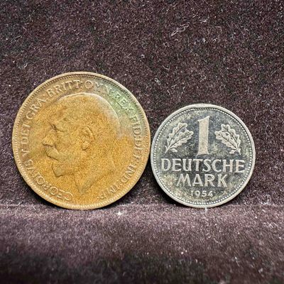 Sale Photo Thumbnail #493: Historic European Coins British Penny and German Deutsche Mark Set