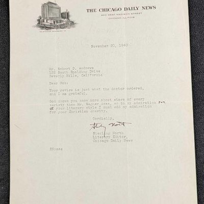 Sale Photo Thumbnail #269: Vintage Signed Sterling North Chicago Daily News