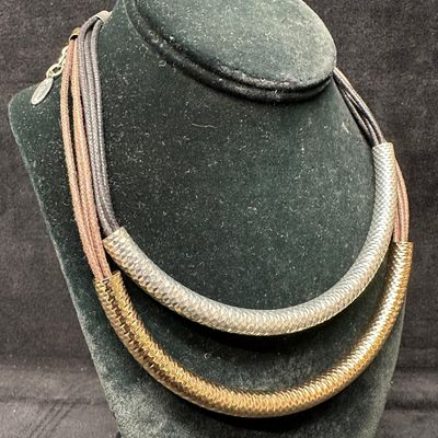 Sale Photo Thumbnail #403: St. Thomas Multi-Strand Mixed Textured Metal Fashion Necklaces Set