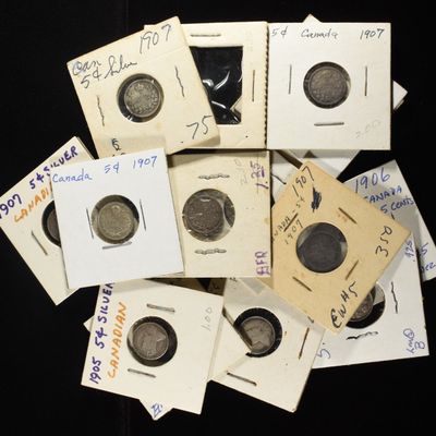 (15) 92.5% SILVER CANADIAN 5 CENTS