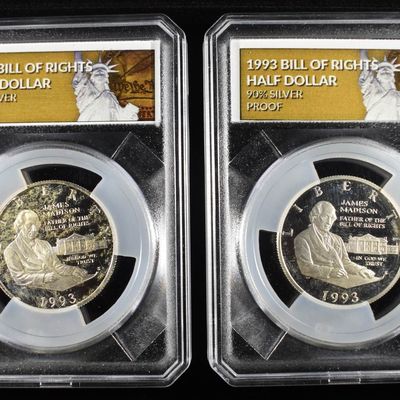 (2) 1993-S BILL OF RIGHTS 50C 90% SILVER PROOF