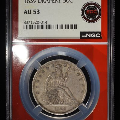 1839 DRAPERY SEATED LIBERTY HALF DOLLAR NGC AU-53