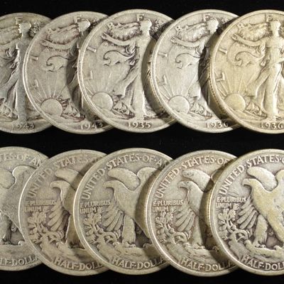 (10) WALKING LIBERTY HALF DOLLARS