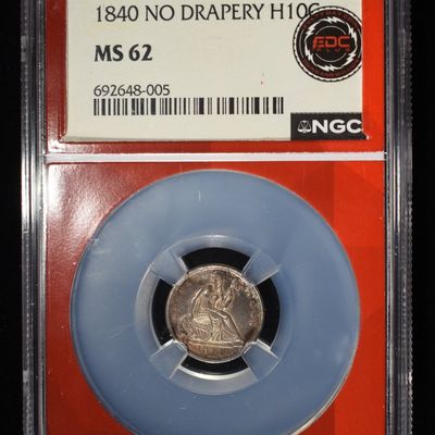 1840 NO DRAPERY SEATED HALF DIME NGC MS-62