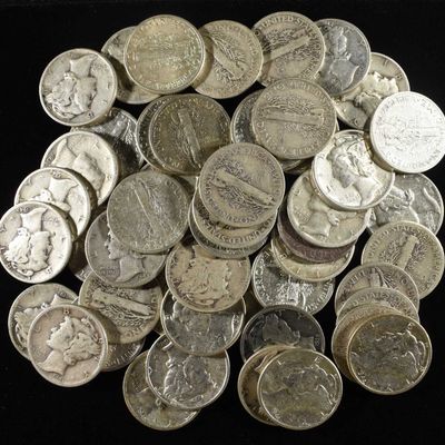 (50) MERCURY DIMES 90% SILVER