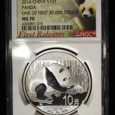 2016 CHINA $10Y 30G SILVER PANDA MS70 NGC