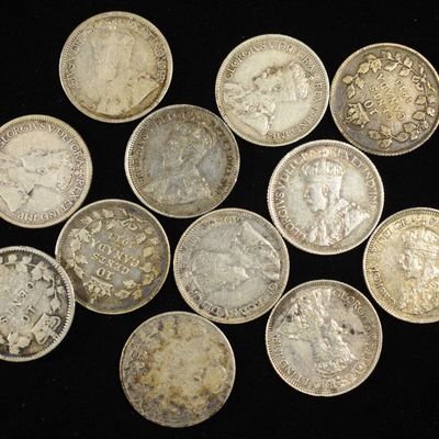 (12) 92.5% SILVER CANADIAN 10 CENTS