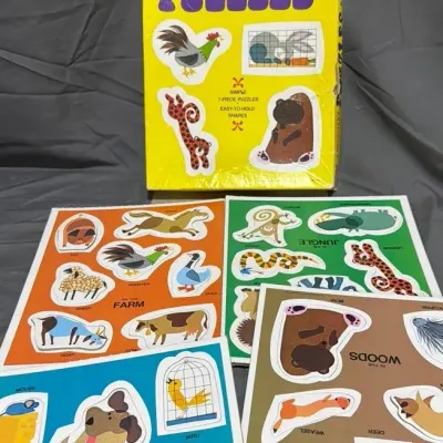 TITLE: Vintage 1973 Whitman 4 Preschool Friends Puzzles Box Set Complete 4 Tray Puzzles  