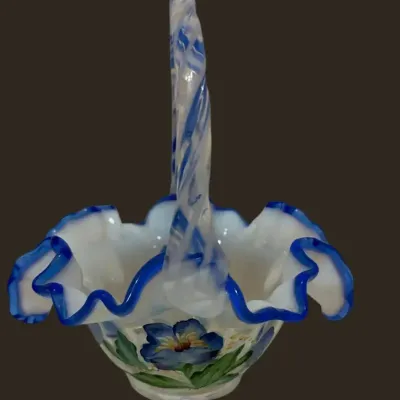 Fenton Legacy Collection Blue Crest Basket Bill Fenton Hand Painted Signed