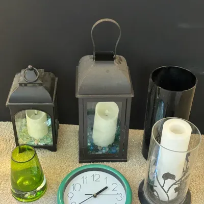 Metal Decorative Candle Lanterns, Vases & Wall Clock