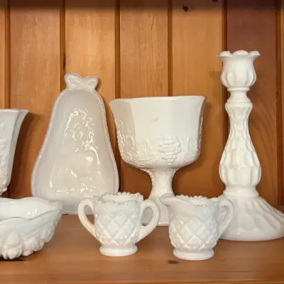 Milk Glass Candleholders, Candy Dishes, & More