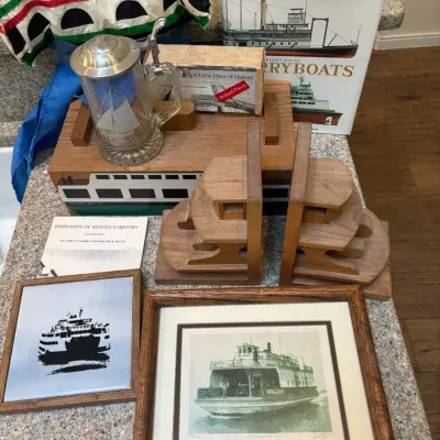 Washington State Ferry Wood Bookends, Lidded Ferry Box, Windsock & More
