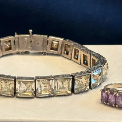 Sterling Crystal Bracelet And Sterling Amethyst Ring