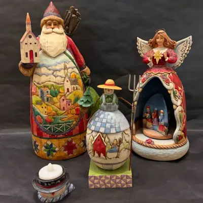 Jim Shore Heartwood Creek Christmas Figurine Lot: Santa, Angel, And Snowman 