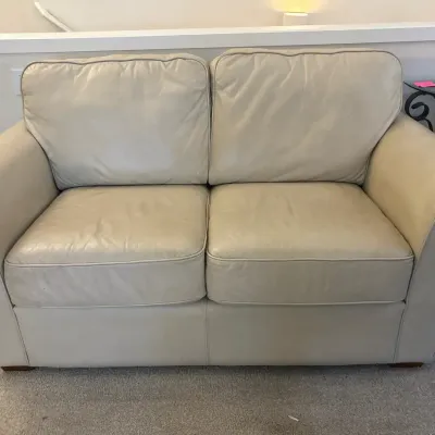 Cream Leather Loveseat