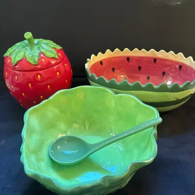 Cabbage & Watermelon Bowl, Strawberry Cookie Jar