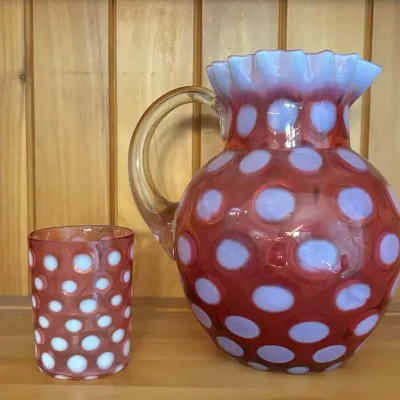 Fenton Cranberry Coin Dot Pitcher