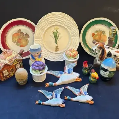 Vintage Duck Wall Plaques, Porcelain Spaniel Lamp & Other Porcelain