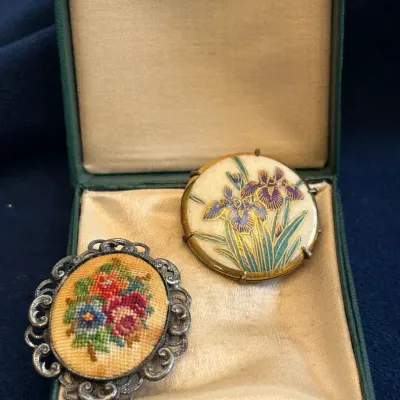Cloisonné & Needlepoint Brooches 
