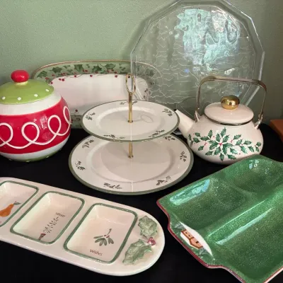 Lenox Appetizer Plate, Tea Kettle & Other Holiday Themed Serving Dishes