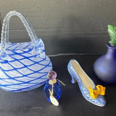 Vintage Cobalt Blue and White Eclectic Art Glass Collection