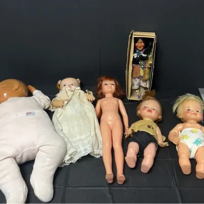Skookum Doll and Ideal Toy Pebbles and Bamm Bamm Dolls and Friends