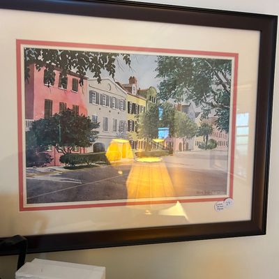 Sale Photo Thumbnail #63: Rainbow Row signed print by Steven Jordan. 
