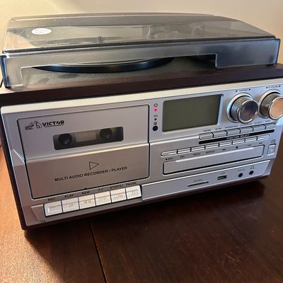 Sale Photo Thumbnail #41: Victor multi-audio recorder and player featuring a turntable, cassette deck, CD player, and radio. 