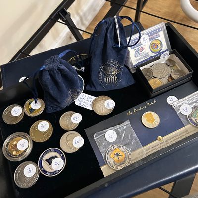 Sale Photo Thumbnail #186: Various coins and challenge coins. 