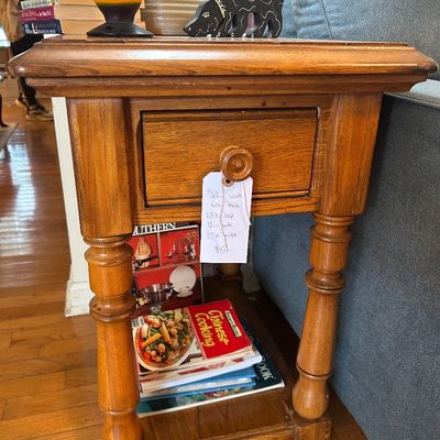Sale Photo Thumbnail #73: Pair of these solid wood one drawer end tables. 